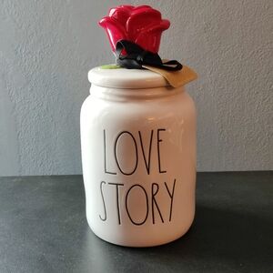 Rae Dunn canister with rose topper - Love Story